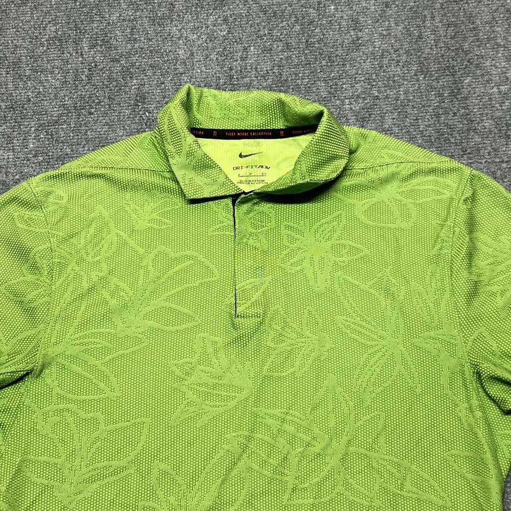 Nike Tiger Woods Polo Shirt Mens Small Green Dri-FIT ADV Floral Golf Performance